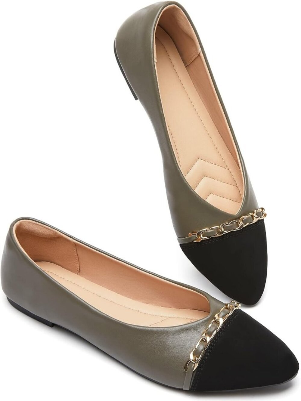 Women's Grey Crimping Faux Suede Ballet Flat Pointed Toe Comfortable Dress Shoes